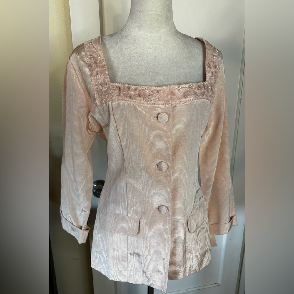 Vintage 90’s Victoria’s Secret Blazer Blush Pink Sexy Suit Jacket Beaded
